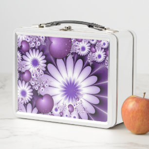 Falling in Love Abstract Flowers & Hearts Fractal Metal Lunch Box