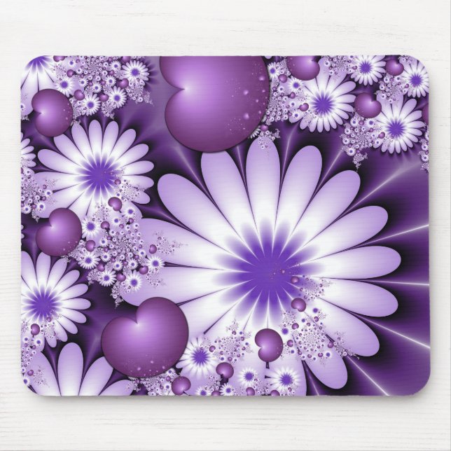 Falling in Love Abstract Flowers & Hearts Fractal Mouse Pad (Front)