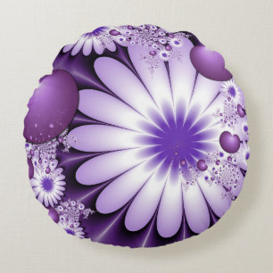 Falling in Love Abstract Flowers & Hearts Fractal Round Cushion