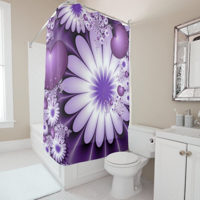 Falling in Love Abstract Flowers & Hearts Fractal Shower Curtain (In Situ)
