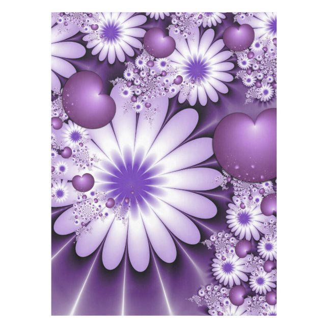 Falling in Love Abstract Flowers & Hearts Fractal Tablecloth (Front)
