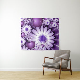 Falling in Love Abstract Flowers & Hearts Fractal Tapestry