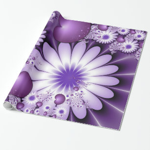Falling in Love Abstract Flowers & Hearts Fractal Wrapping Paper