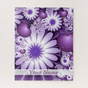 Falling in Love Abstract Flowers & Hearts Name Jigsaw Puzzle