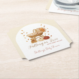 Falling in Love Autumn Baby Shower  Paper Coaster