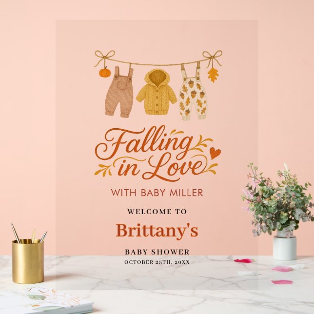 Falling in Love Autumn Baby Shower Welcome Acrylic Sign (Wedding)