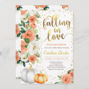 Falling In Love Baby Shower Invitation Orange Gold