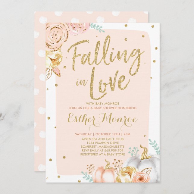 Falling In Love Baby Shower Invitation Pink Gold (Front/Back)