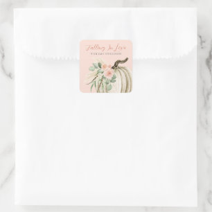Falling In Love Baby Shower Pumpkin Floral Pink  Square Sticker