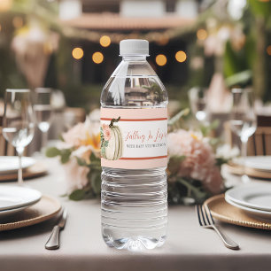 Falling In Love Baby Shower Pumpkin Floral Pink  Water Bottle Label