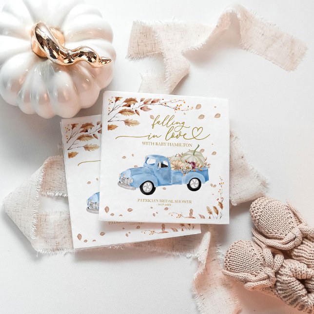 Falling In Love Boy Fall Baby Shower Napkin (Creator Uploaded)