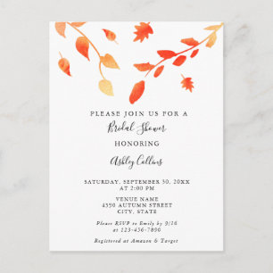 Falling in Love Fall Autumn Bridal Shower Postcard