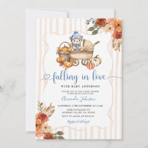 Falling in Love Fall Baby Shower Boy Bear Invitation