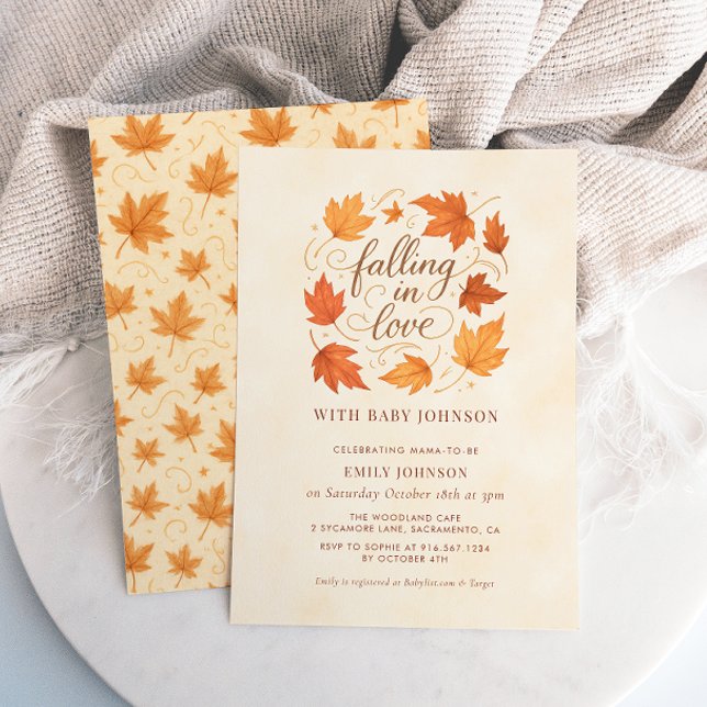 Falling In Love Fall Leaves Baby Shower Invitation (Creator Uploaded)