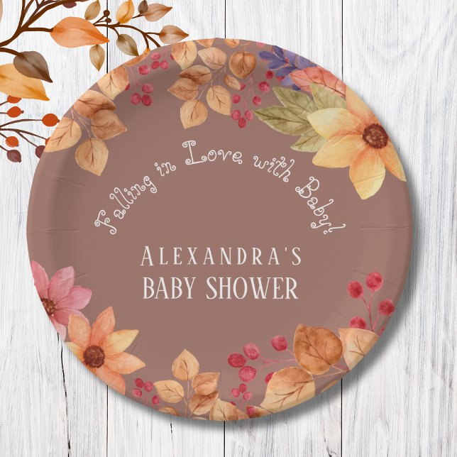 Falling in Love Floral Autumn Baby Shower Paper Plate (Creator Uploaded)