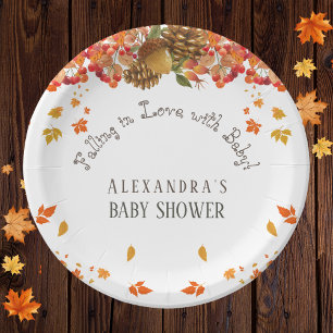 Falling in Love Floral Autumn Baby Shower Paper Plate
