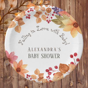 Falling in Love Floral Autumn Baby Shower Paper Plate