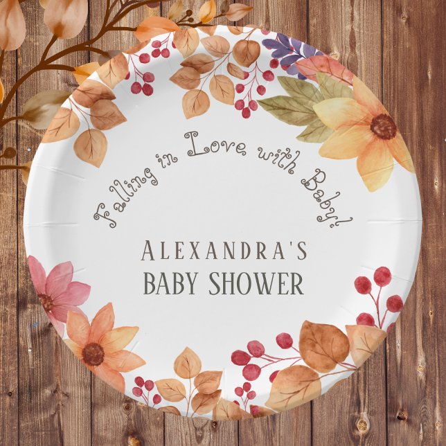 Falling in Love Floral Autumn Baby Shower Paper Plate (Creator Uploaded)