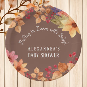 Falling in Love Floral Autumn Baby Shower Paper Plate