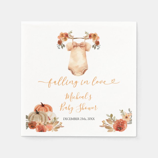 Falling In Love Floral Baby Clothes Baby Shower Napkin (Front)