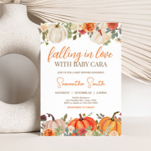 Falling In Love Floral Pumpkin Baby Shower Invitation