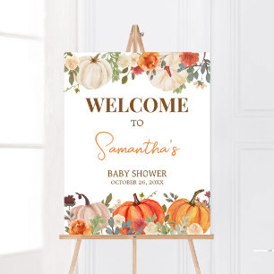 Falling In Love Floral Pumpkin Welcome Baby Shower Poster