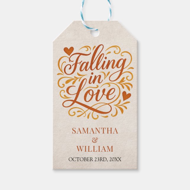 Falling in Love Modern Autumn Wedding  Gift Tags (Front)