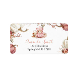 Falling in Love Pumpkin Bear Baby Shower Address Label