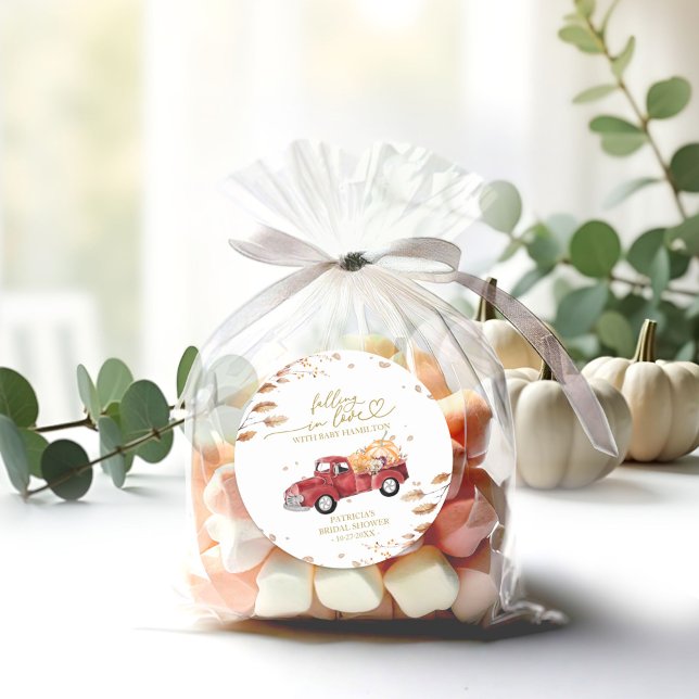 Falling In Love Pumpkin Fall Baby Shower Classic Round Sticker (Creator Uploaded)