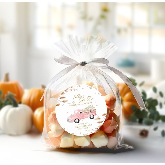 Falling In Love Pumpkin Fall Baby Shower Classic Round Sticker (Creator Uploaded)