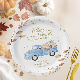 Falling In Love Pumpkin Fall Baby Shower Paper Plate