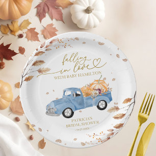 Falling In Love Pumpkin Fall Baby Shower Paper Plate