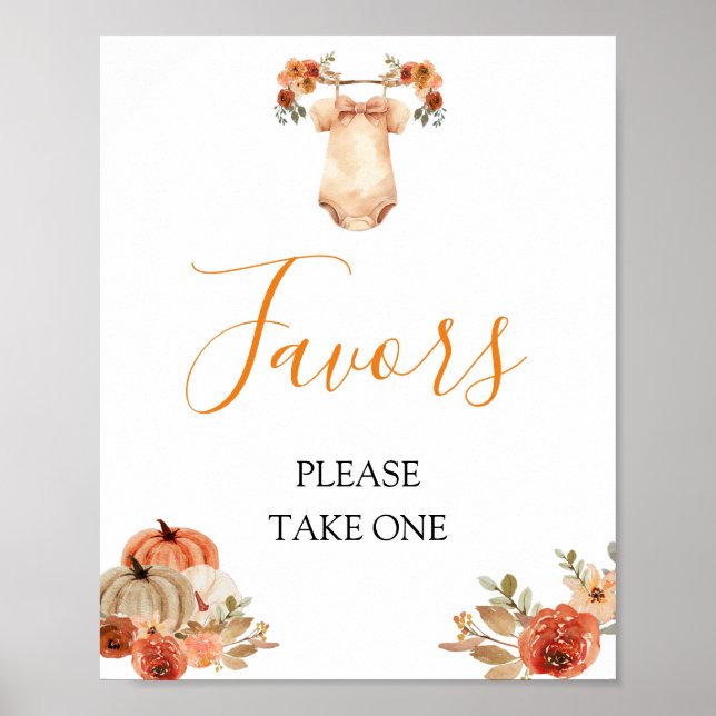 Falling In Love Pumpkin Floral Baby Shower Favours Poster (Front)