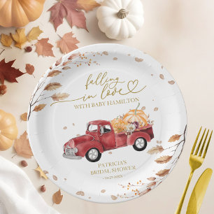 Falling In Love Red Vintage Truck Pumpkin Fall Paper Plate