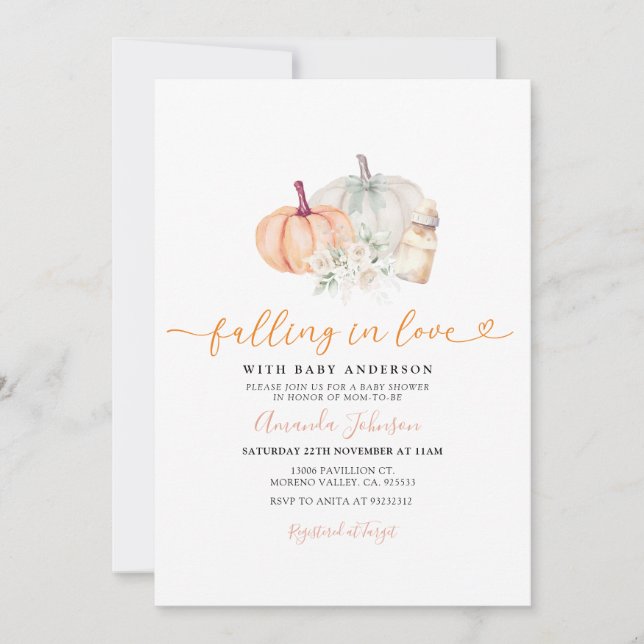 Falling In Love Rustic Pumpkins Fall Baby Shower Invitation (Front)