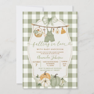 Falling in Love Sage Green Gingham Baby Shower Invitation