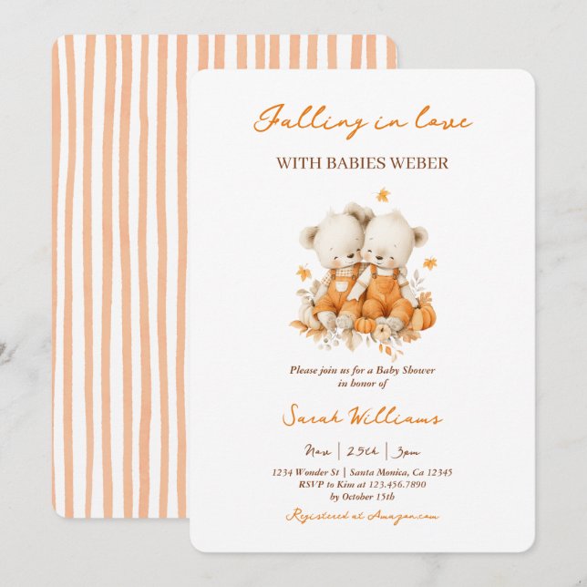 Falling in Love Twins Baby Shower Invitation (Front/Back)