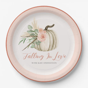 Falling In Love Watercolor Pumpkin Pink and Rust  Paper Plate