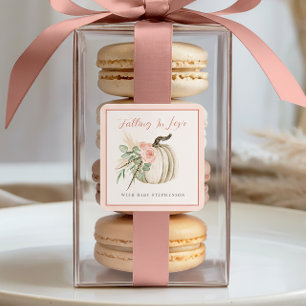 Falling In Love With Baby Fall Pink Baby Shower Square Sticker