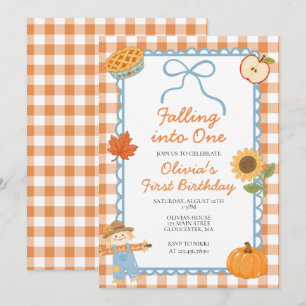 Falling into One Autumn 1st birthday Invitation