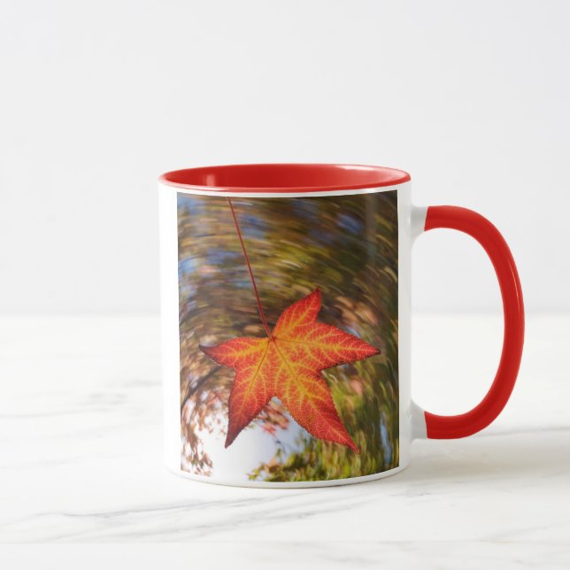 Falling Leaf from a tree in autumn Mug (Right)