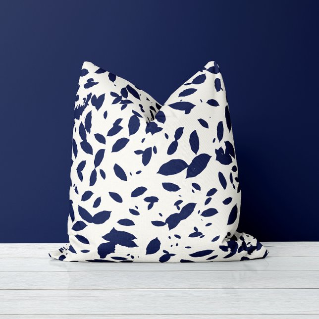 Falling Leaf - Modern Botanical In Navy & White Cushion (Creator Uploaded)