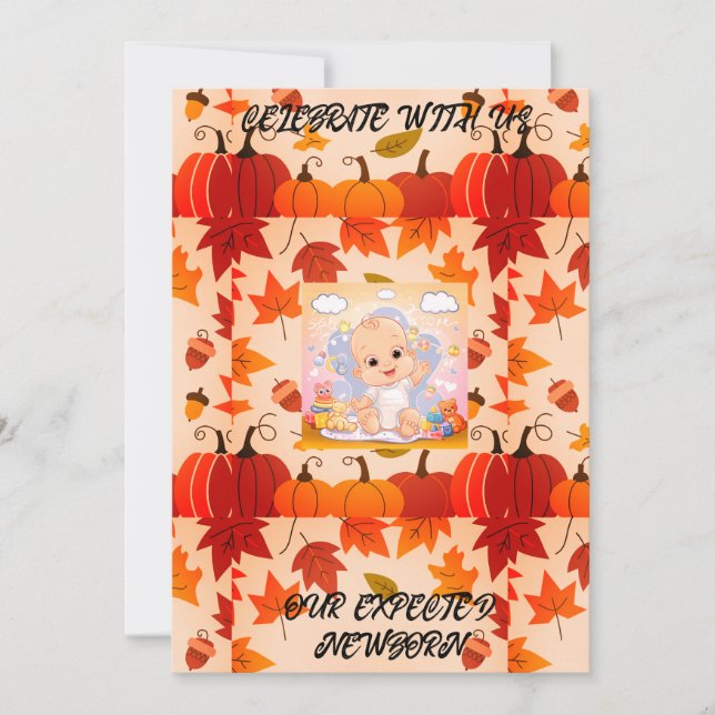 Falling leaves and pumpkin Baby Shower Invitation (Front)