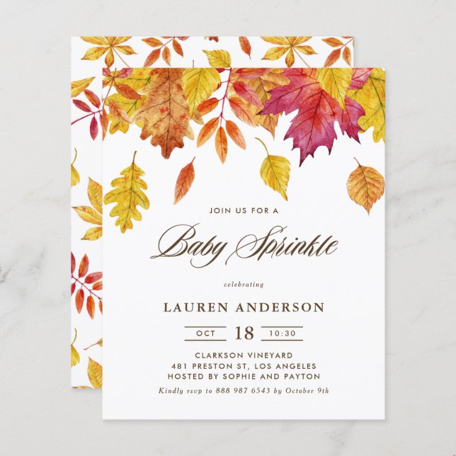 Falling Leaves Autumn Baby Sprinkle Invitation (Front/Back)