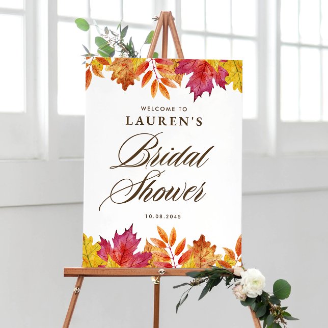 Falling Leaves Autumn Bridal Shower Welcome Poster (Creator Uploaded)