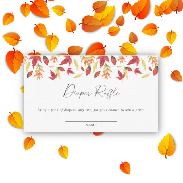 Falling leaves autumn gender neutral diaper raffle enclosure card (Creator Uploaded)
