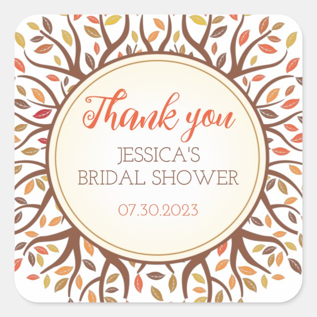 Falling Leaves Autumn Tree Fall Bridal Shower Square Sticker (Front)