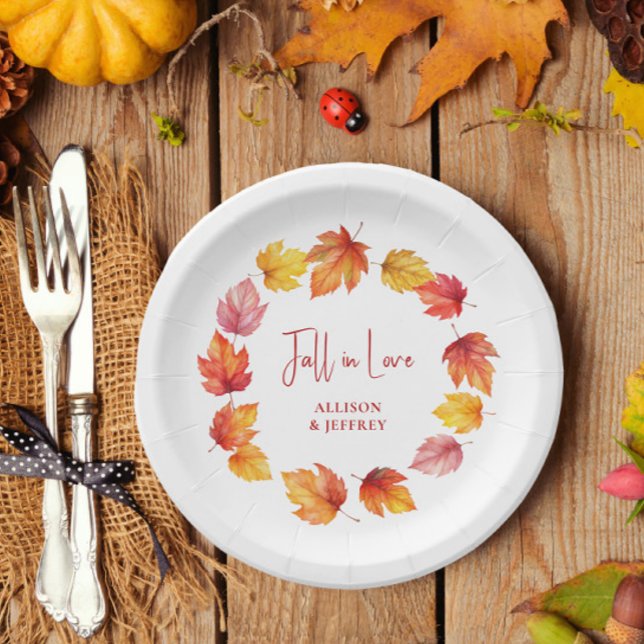 Falling Leaves Autumn Wedding Fall in Love Paper Plate (Creator Uploaded)