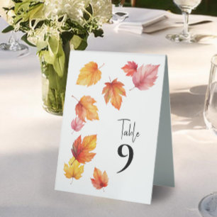Falling Leaves Autumn Wedding Table Numbers,