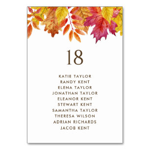 Falling Leaves Autumn Wedding Table Seating Plan Table Number